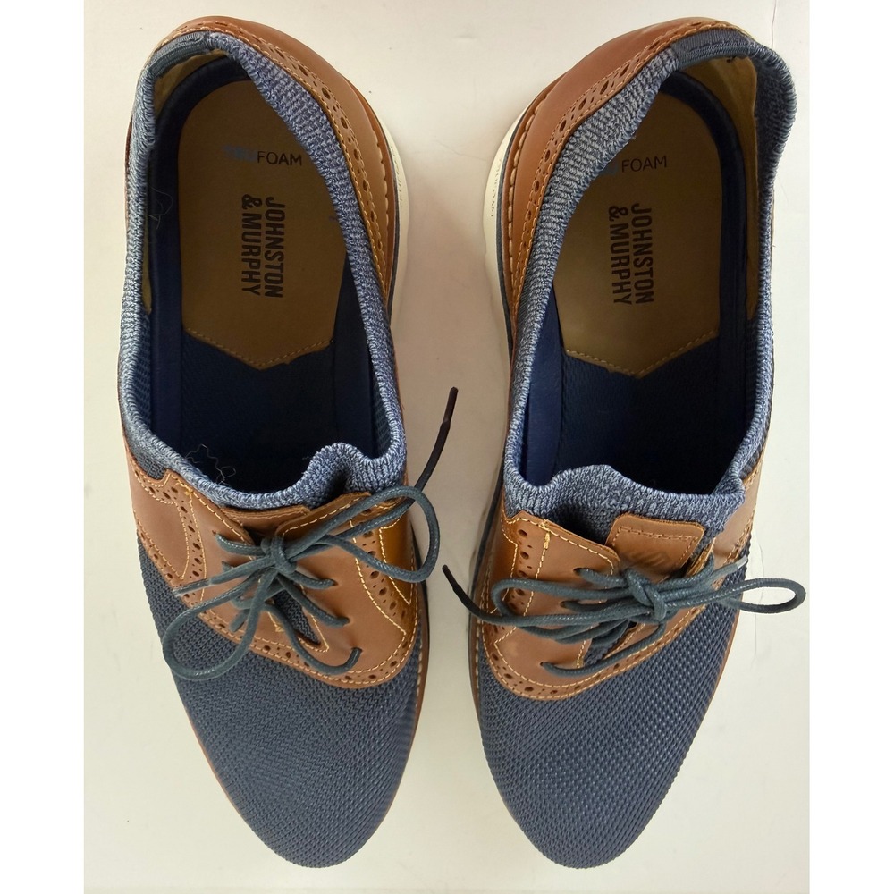 JOHNSTON & MURPHY Braydon Knit Saddle Dress Sneakers Mens Sz 11M Navy/Tan Preppy - Picture 8 of 12